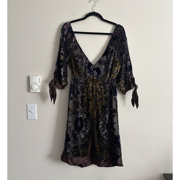 Y2K 2000s Whimsigoth Burnout Velvet Dress Floral Purple V Neck Small - Picture 5 of 5